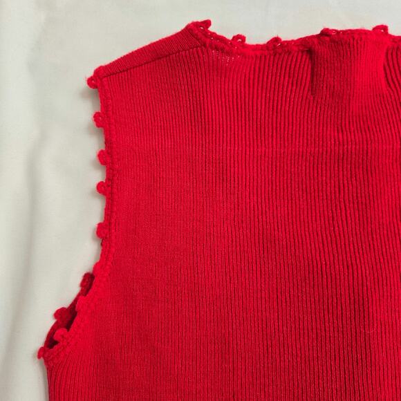 Kimlon Vintage 60s 70s Womens Cottage Red Button-Up Knit Vest w/ Ruffled Trim L - Picture 5 of 10